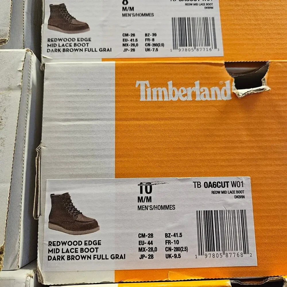 TIMBERLAND MEN'S 10 REDWOOD EDGE ESSENTIAL MID BOOT DARK BROWN FULL GRAIN NIB